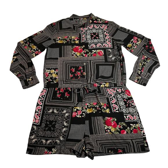 Women's Patchwork Print Romper Size M Festival Boho Lagenlook Casual Colorful - Picture 1 of 8